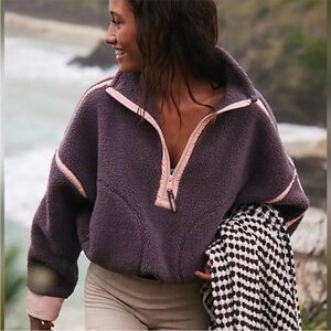 Free People Purple and Pink Fleece Jacket